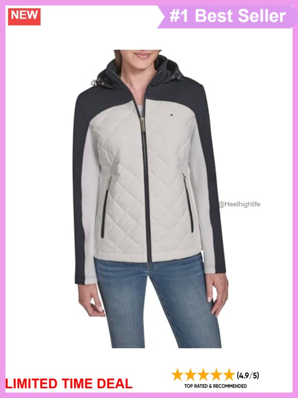 Quilted Scuba Hooded Jacket Long Sleeve Classic Fit Cold Weather Outerwear